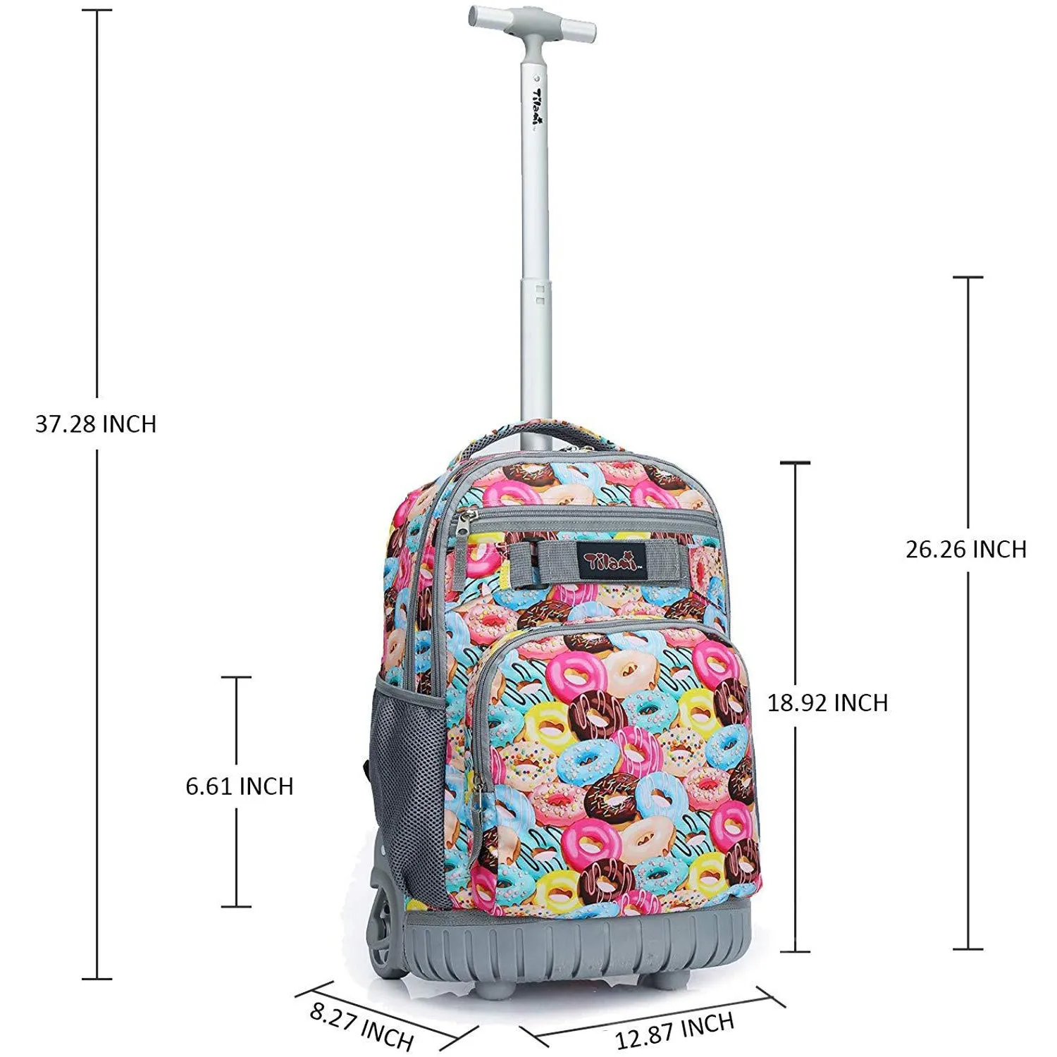 Tilami Pink Doughnut Kids Rolling Backpack 18 inch Wheeled Backpack