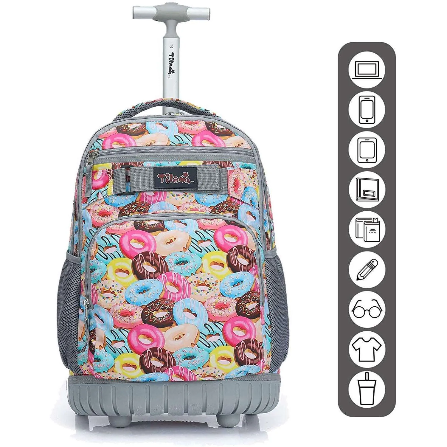 Tilami Pink Doughnut Kids Rolling Backpack 18 inch Wheeled Backpack