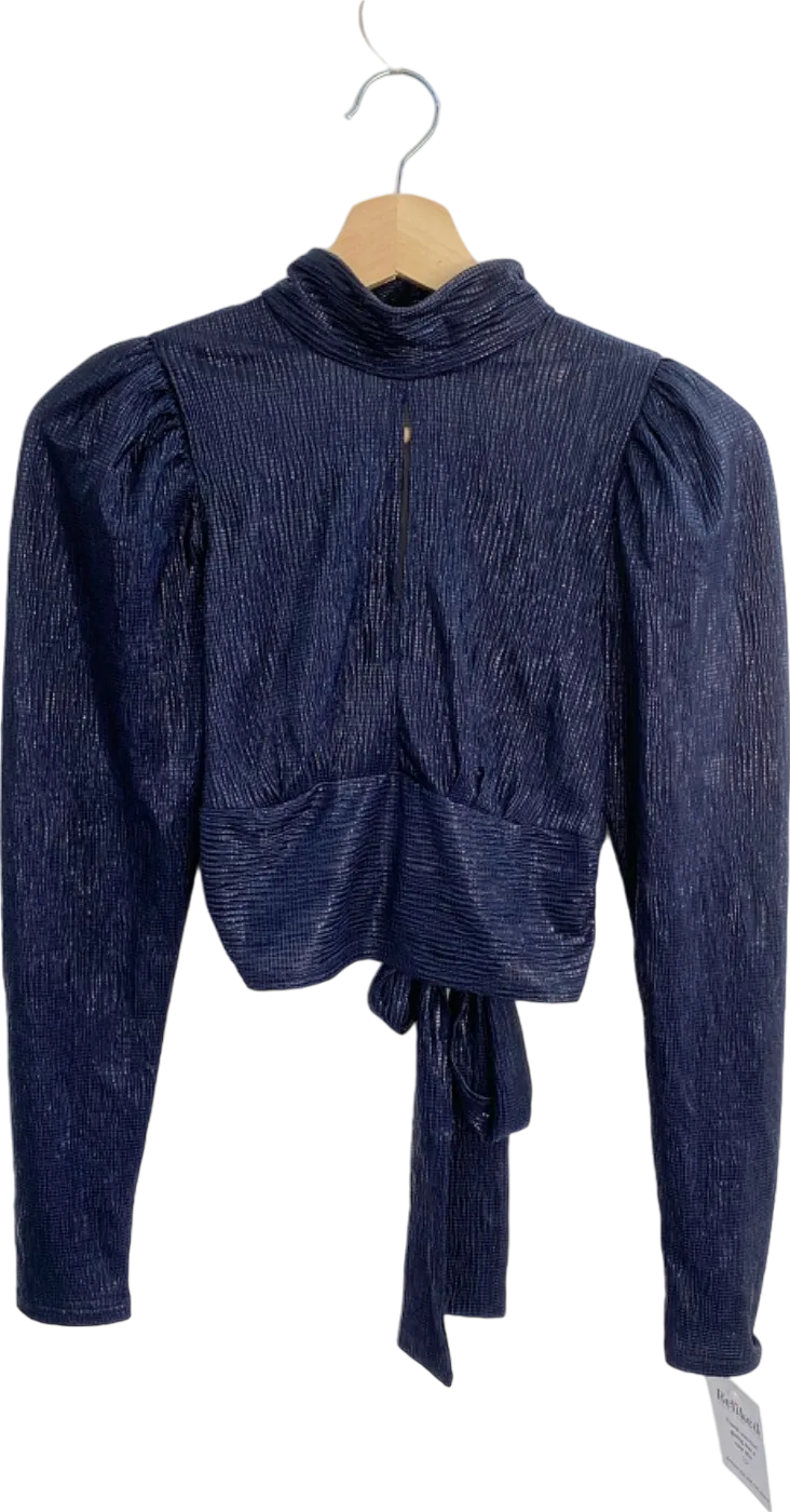 Topshop Navy Metallic Tie-Waist Blouse UK 8