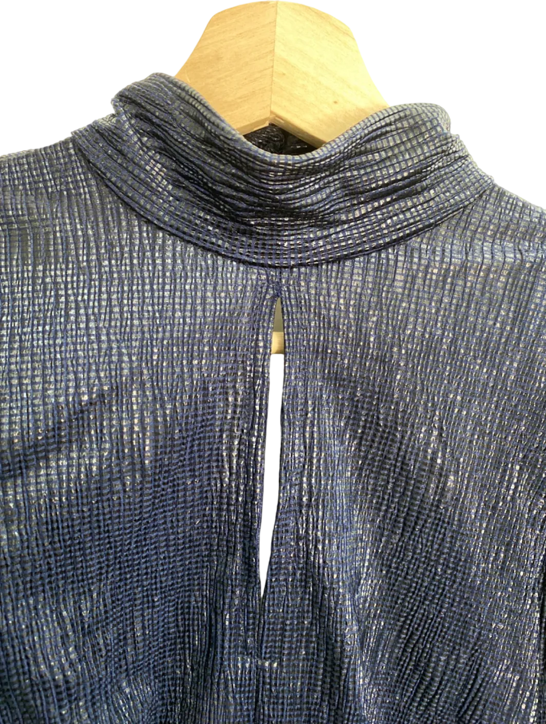 Topshop Navy Metallic Tie-Waist Blouse UK 8