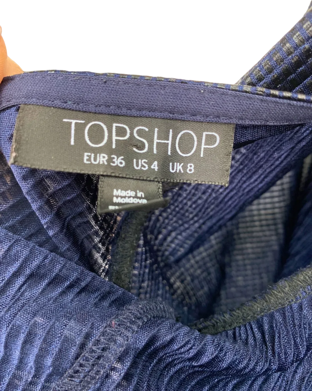Topshop Navy Metallic Tie-Waist Blouse UK 8