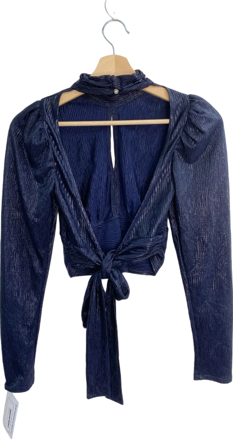 Topshop Navy Metallic Tie-Waist Blouse UK 8