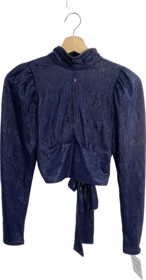 Topshop Navy Metallic Tie-Waist Blouse UK 8
