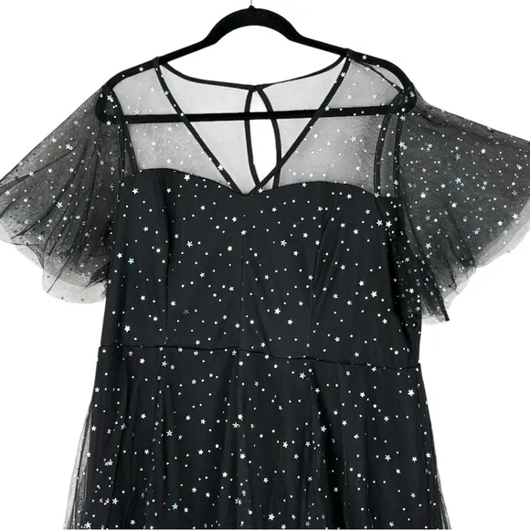 Torrid NEW Special Occasion Black Mesh Iridescent Star Midi Dress Sz 18 Plus