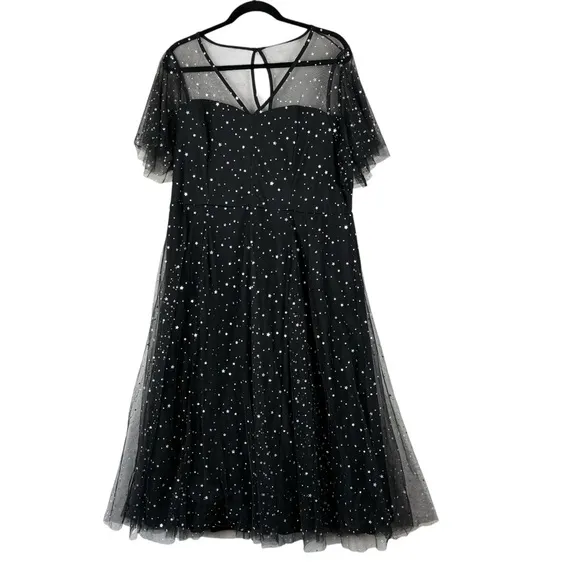 Torrid NEW Special Occasion Black Mesh Iridescent Star Midi Dress Sz 18 Plus