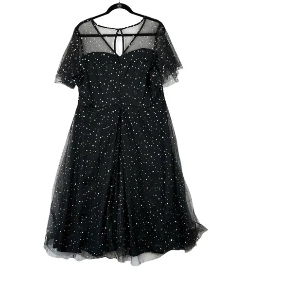 Torrid NEW Special Occasion Black Mesh Iridescent Star Midi Dress Sz 18 Plus
