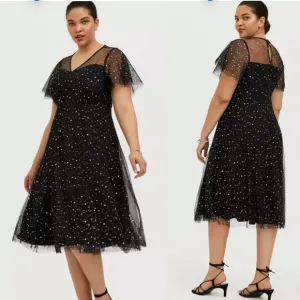 Torrid NEW Special Occasion Black Mesh Iridescent Star Midi Dress Sz 18 Plus