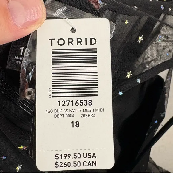 Torrid NEW Special Occasion Black Mesh Iridescent Star Midi Dress Sz 18 Plus