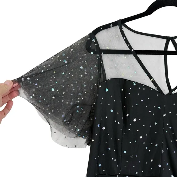 Torrid NEW Special Occasion Black Mesh Iridescent Star Midi Dress Sz 18 Plus