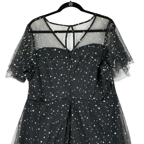 Torrid NEW Special Occasion Black Mesh Iridescent Star Midi Dress Sz 18 Plus