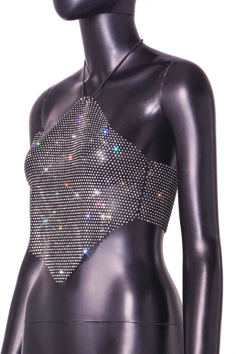TQ3598 Fishnet Rhinestones Top