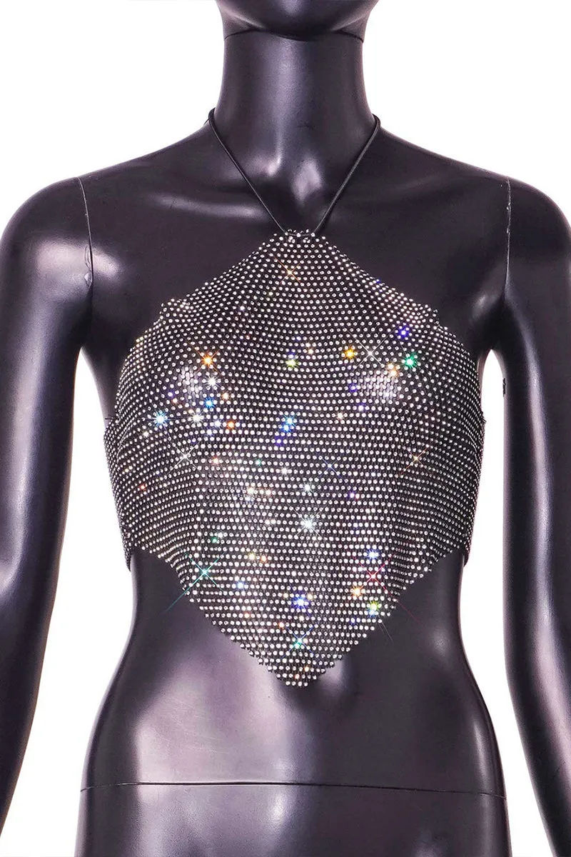 TQ3598 Fishnet Rhinestones Top
