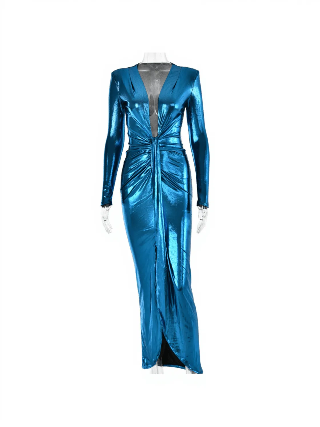 Tressie V Neck Metallic Dress In Royal Blue