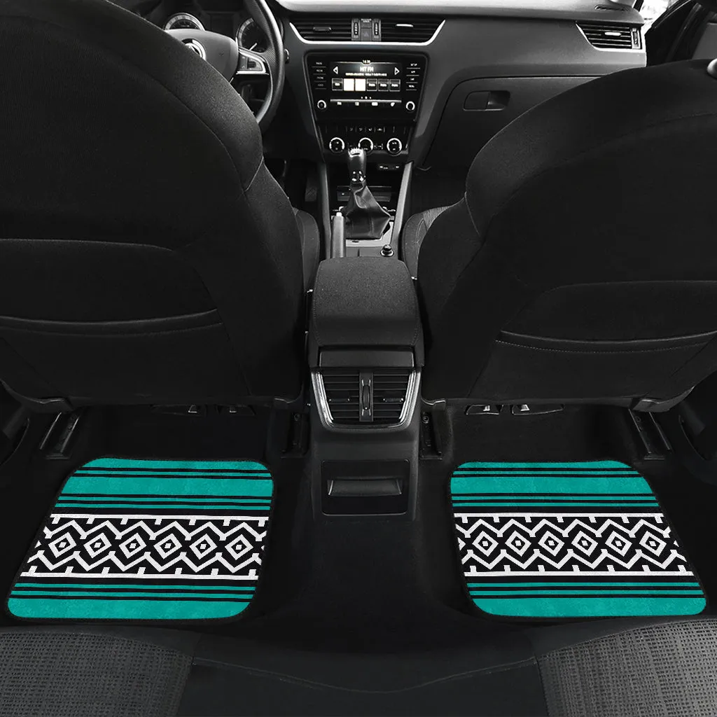 Turquoise Mexican Serape Inspired Floor Mats Set of 4