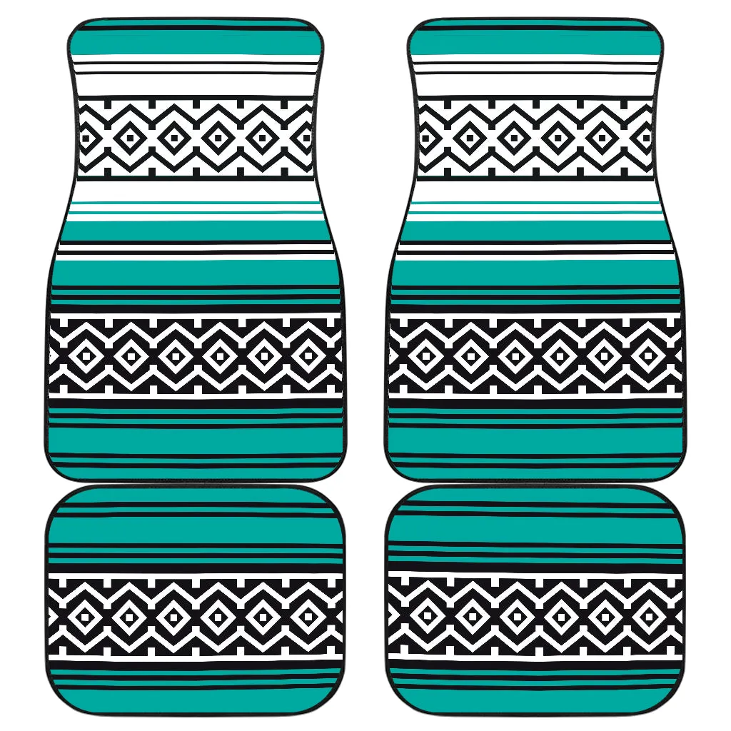 Turquoise Mexican Serape Inspired Floor Mats Set of 4
