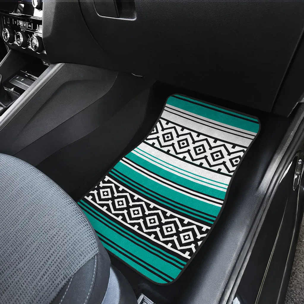 Turquoise Mexican Serape Inspired Floor Mats Set of 4