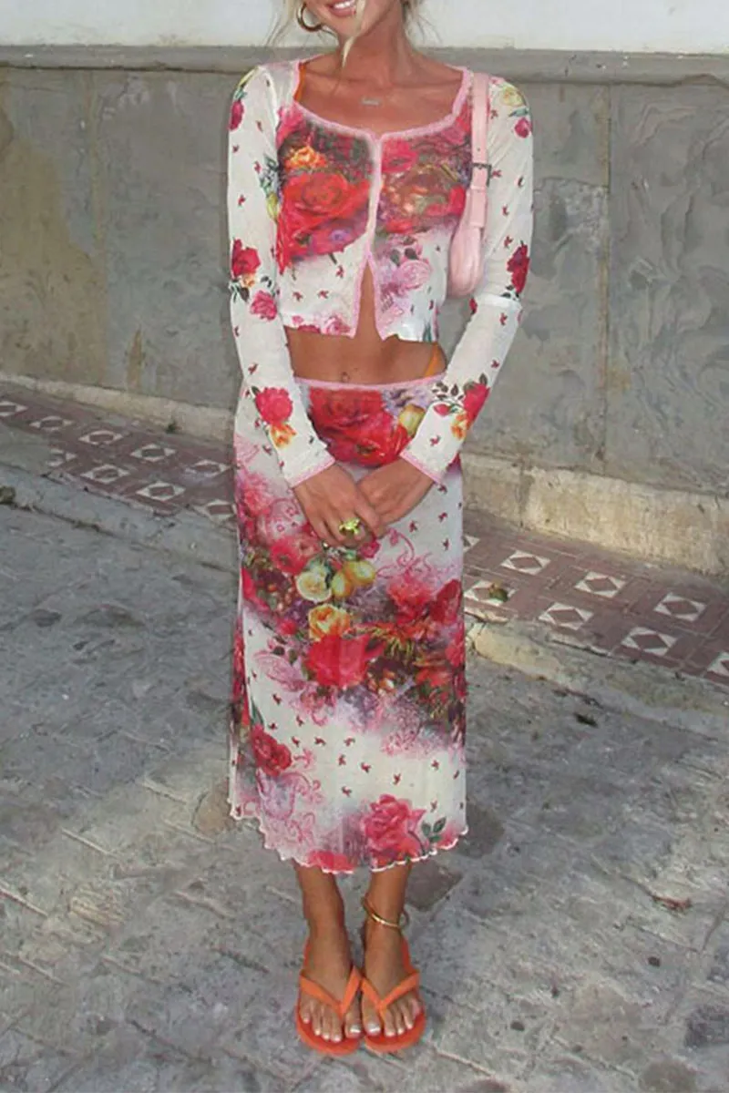 US3162 Sheer Shirt and Skirt Set Top