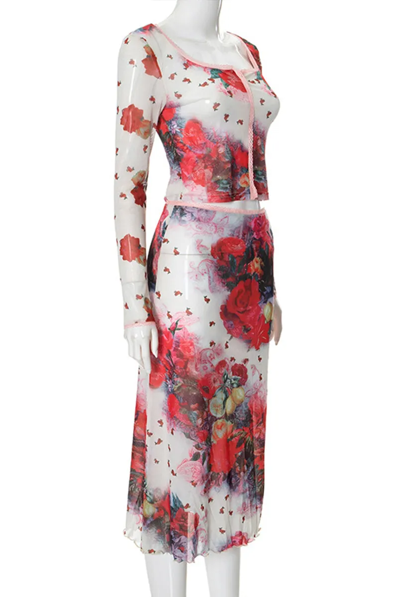 US3162 Sheer Shirt and Skirt Set Top
