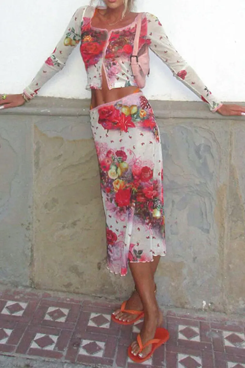 US3162 Sheer Shirt and Skirt Set Top