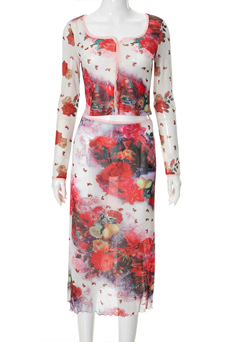 US3162 Sheer Shirt and Skirt Set Top