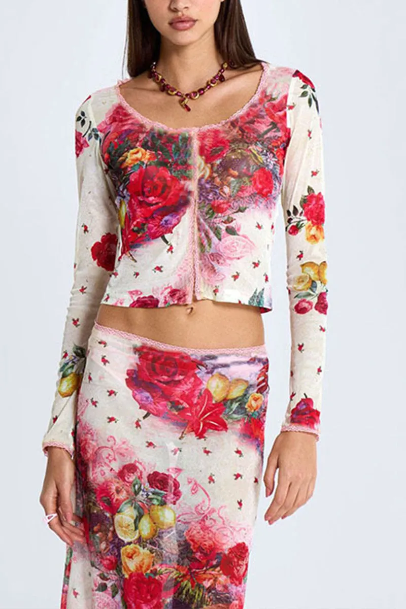 US3162 Sheer Shirt and Skirt Set Top