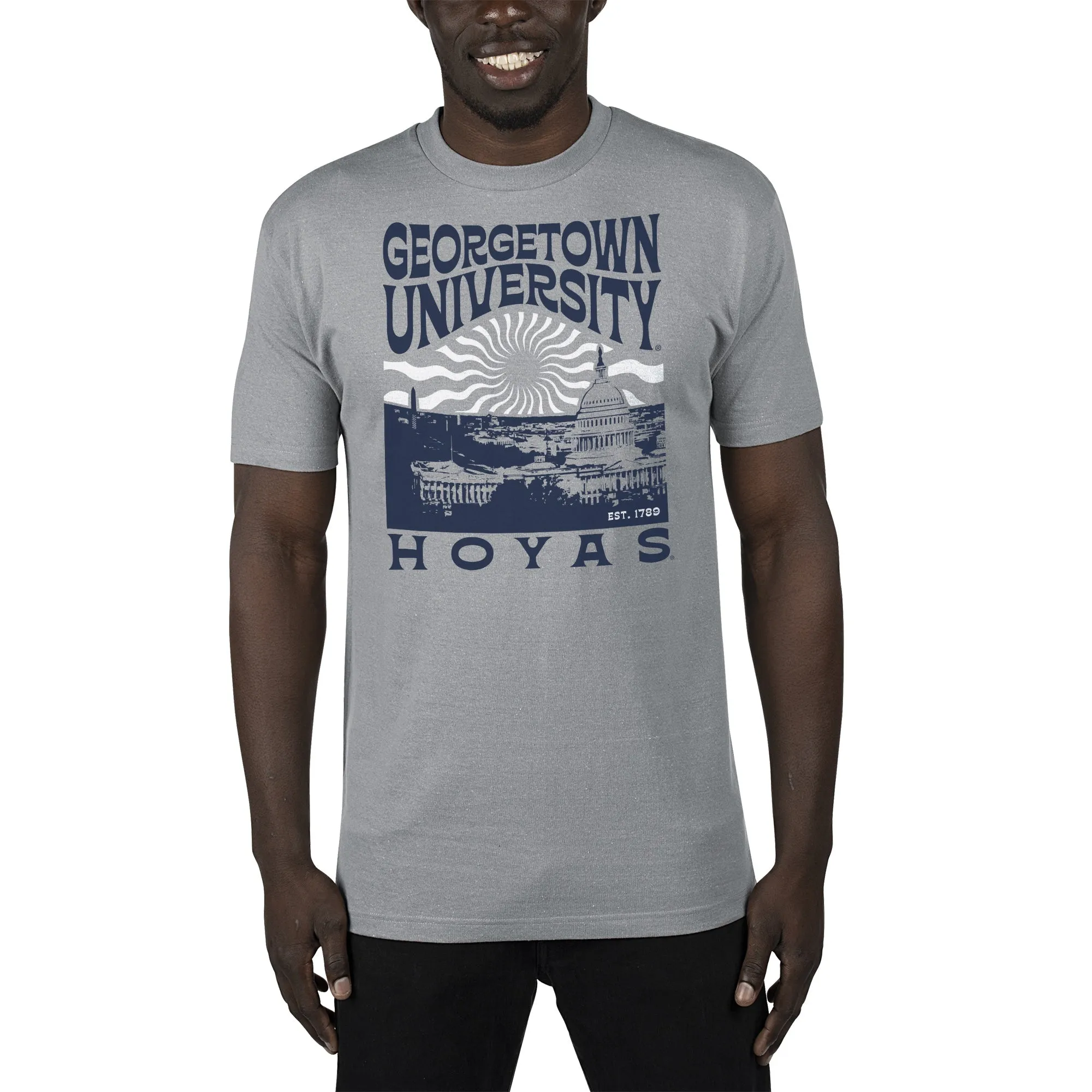 USCAPE Georgetown University Sunburst Renew Short Sleeve Tee, Stormy Grey
