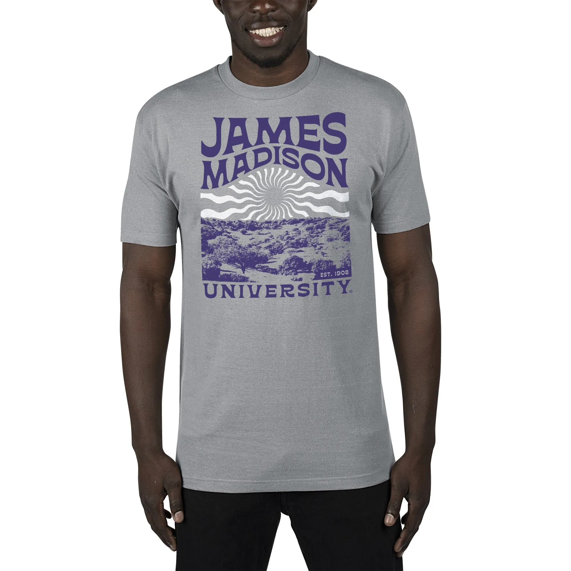 USCAPE James Madison University Sunburst Renew Short Sleeve Tee, Stormy Grey