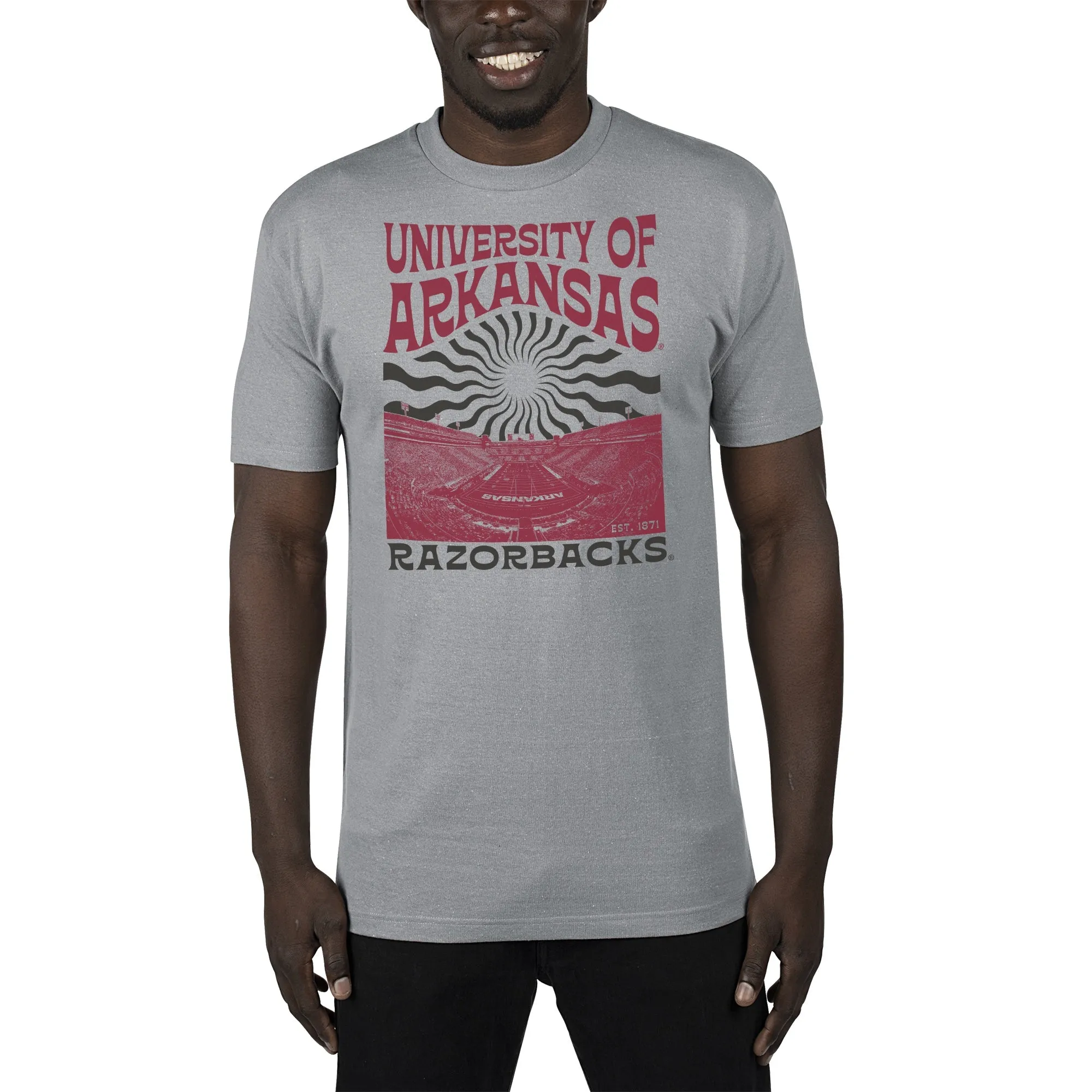 USCAPE University of Arkansas Sunburst Renew Short Sleeve Tee, Stormy Grey