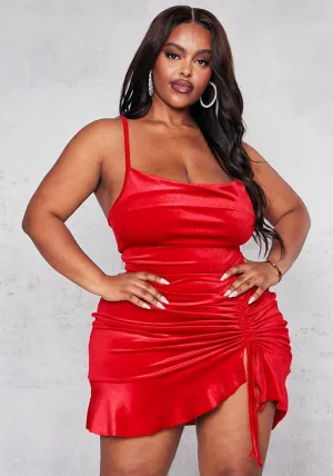 Velvet Bodycon Mini Dress with Adjustable Drawstring and Spaghetti Straps
