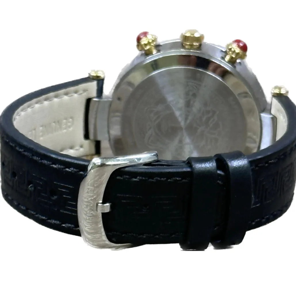 Versace Revive Chronograph Mens Watch - Black Dial, Black Leather Strap