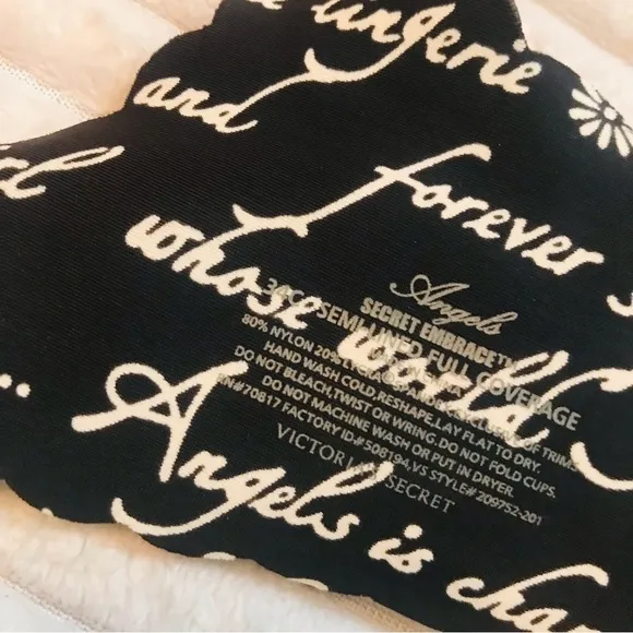 Victoria’s Secret Angels Floral Embroidered Black White Semi Lined Full Coverage