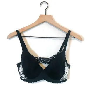 Victoria’s Secret Angels Floral Embroidered Black White Semi Lined Full Coverage