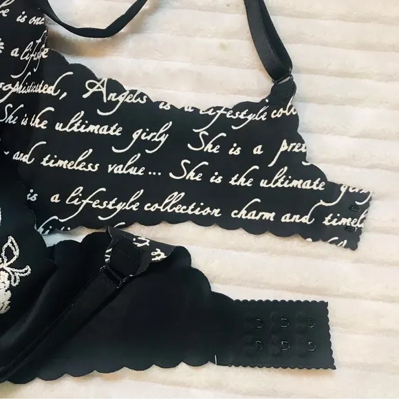 Victoria’s Secret Angels Floral Embroidered Black White Semi Lined Full Coverage