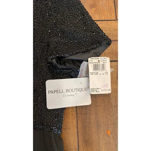 Vintage Adrianna Papell Silk Babydoll Dress 14 Sequin Beaded Black Womens New