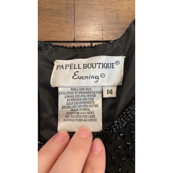 Vintage Adrianna Papell Silk Babydoll Dress 14 Sequin Beaded Black Womens New