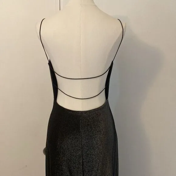 Vintage Y2K 00's Gray Stretch Sparkle Maxi Gown Size Small