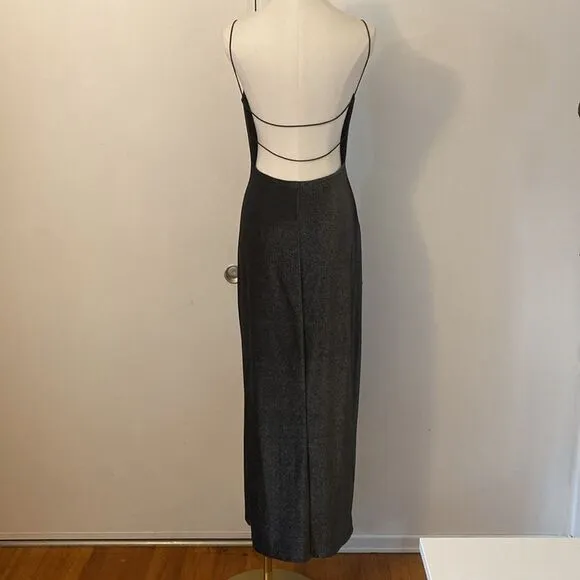 Vintage Y2K 00's Gray Stretch Sparkle Maxi Gown Size Small