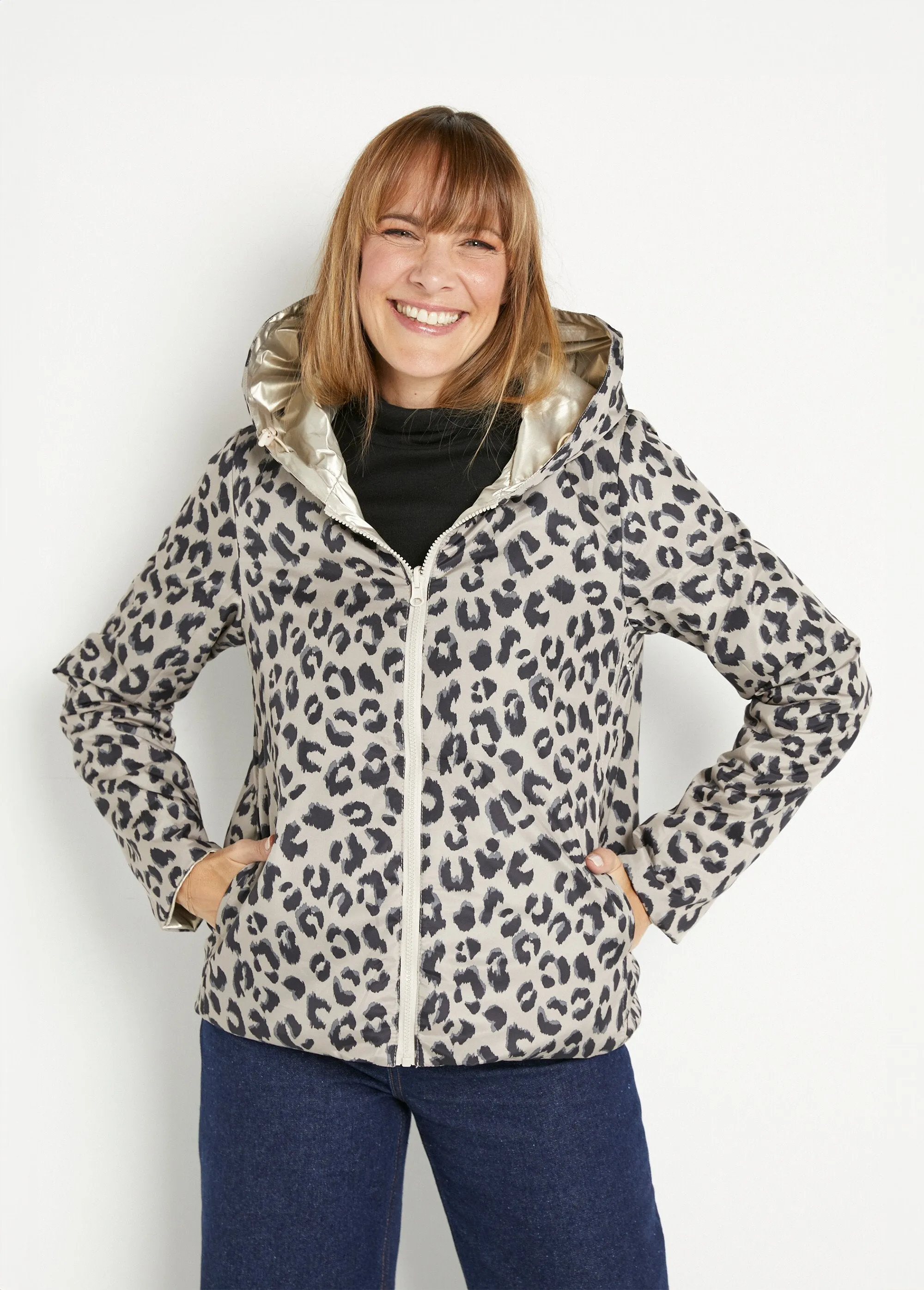 Water-repellent reversible zipped parka