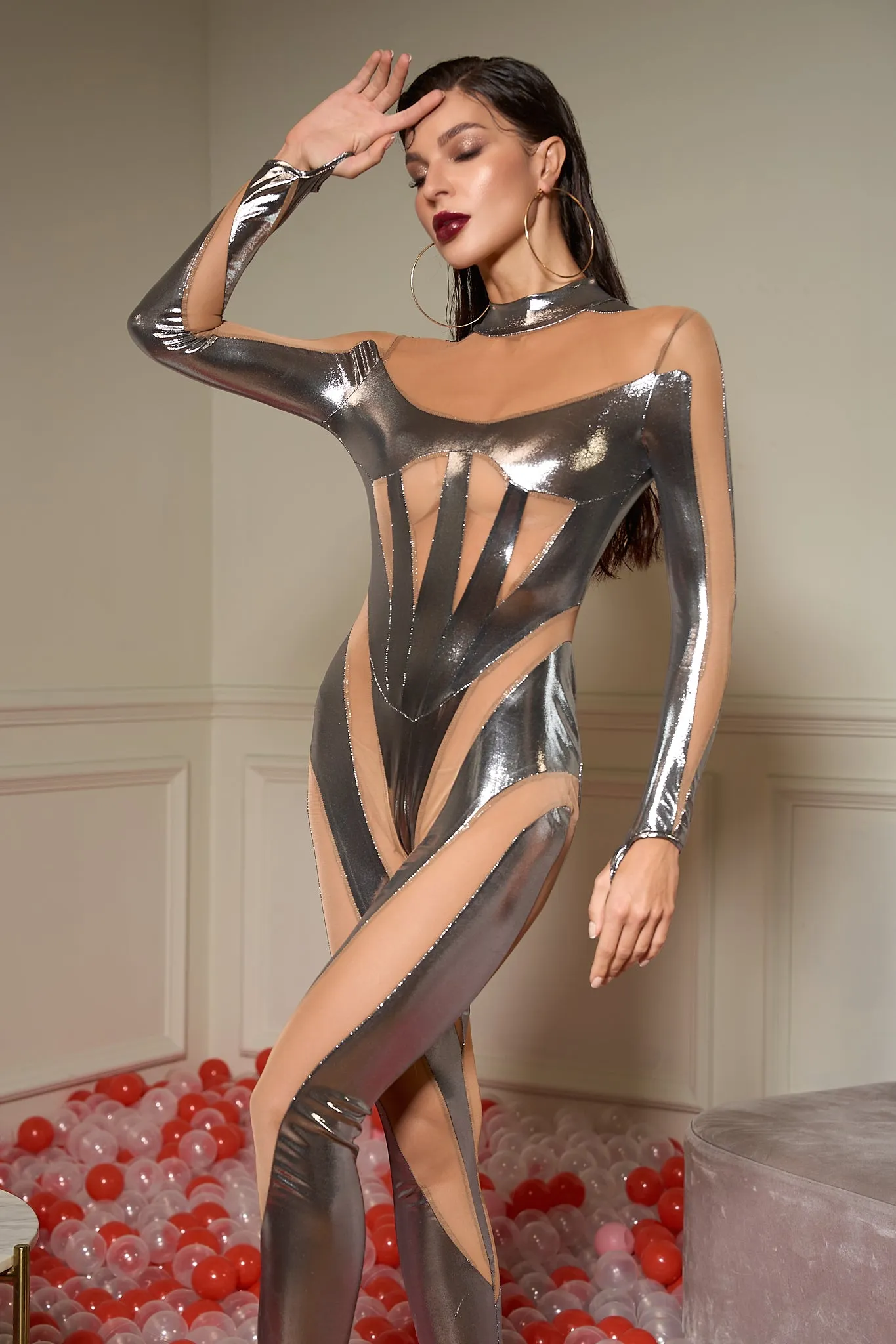 Winola Silver Stripe Mesh Jumpsuit