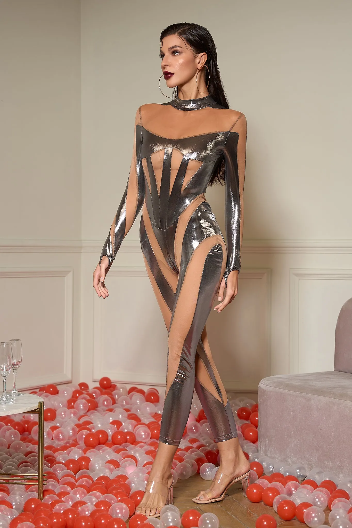 Winola Silver Stripe Mesh Jumpsuit