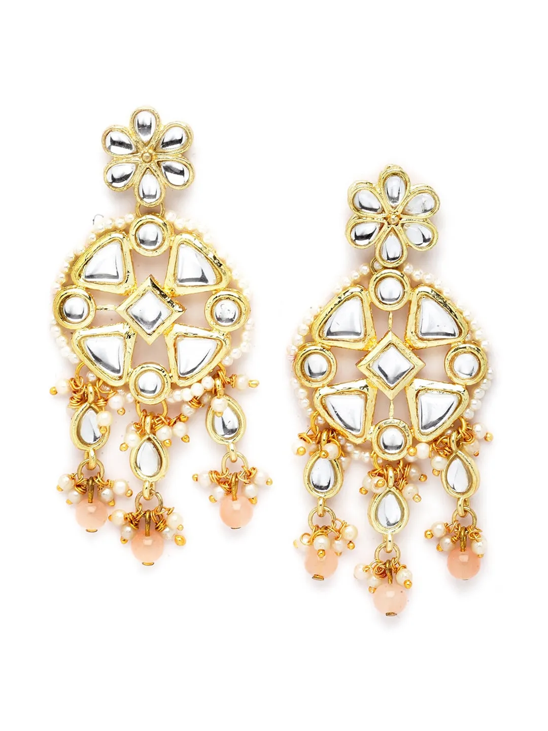 Women Gold Plated Peach Beads Studded Kundan Choker Necklace Set