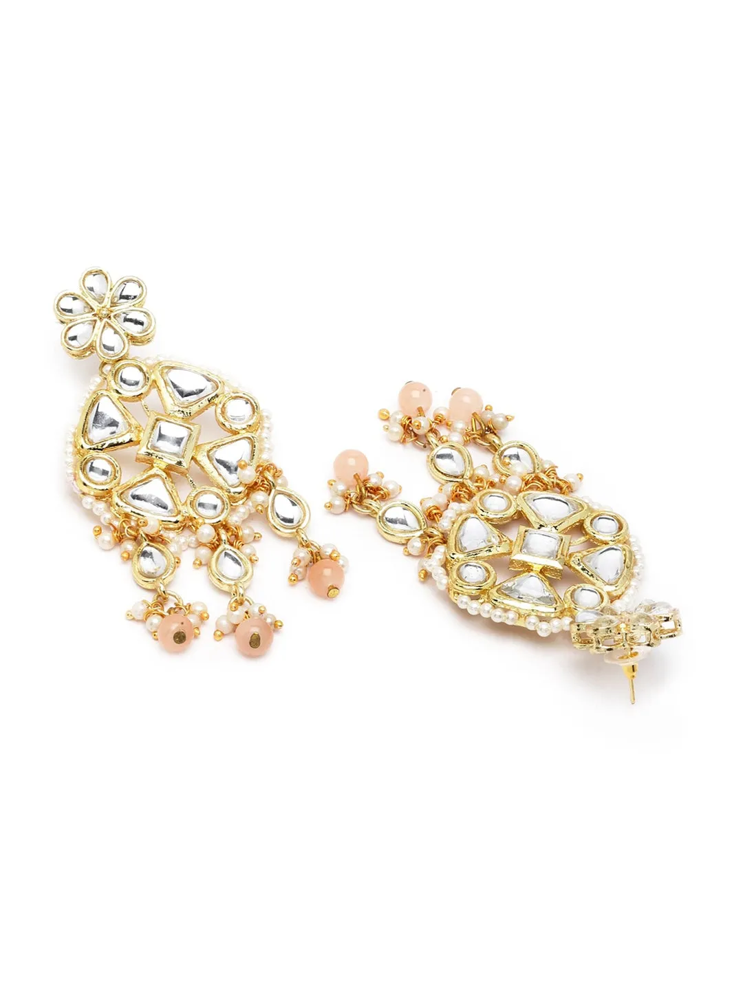 Women Gold Plated Peach Beads Studded Kundan Choker Necklace Set