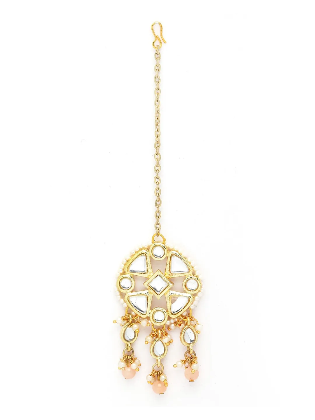 Women Gold Plated Peach Beads Studded Kundan Choker Necklace Set
