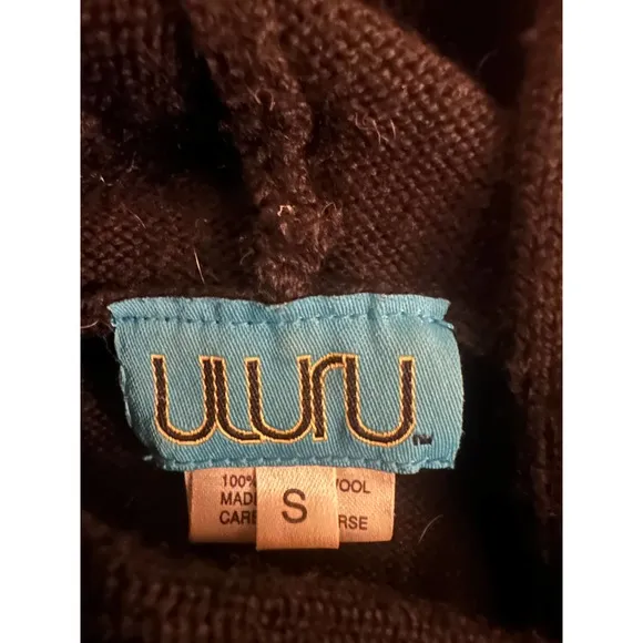 Women S Uluru 100% Merino Wool Black Cardigan Long Sweater Button Hood 3/4 Slv