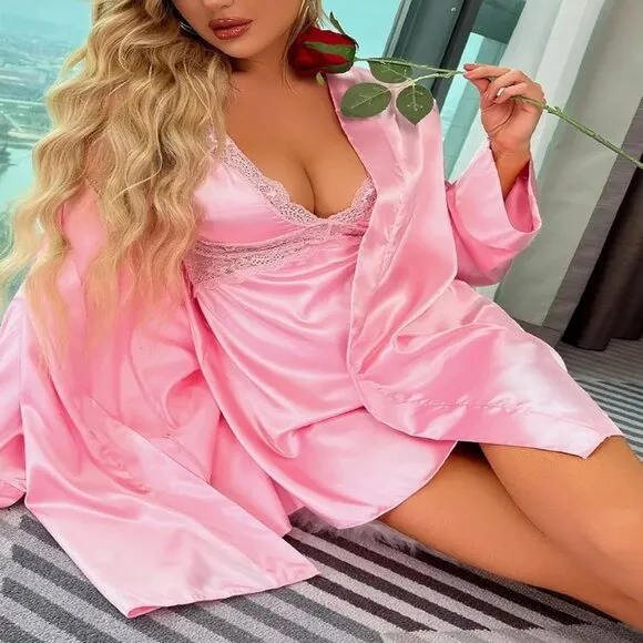 Women Sexy Lingerie Silk Dress Lingerie Babydoll Sleepwear Robe Nightshirt Sets