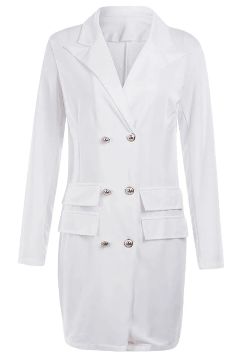 Work Elegant Solid Buckle Turn-back Collar A Line Dresses
