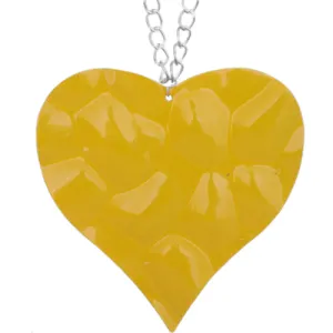 Yellow Large Hammered Heart Chain Necklace