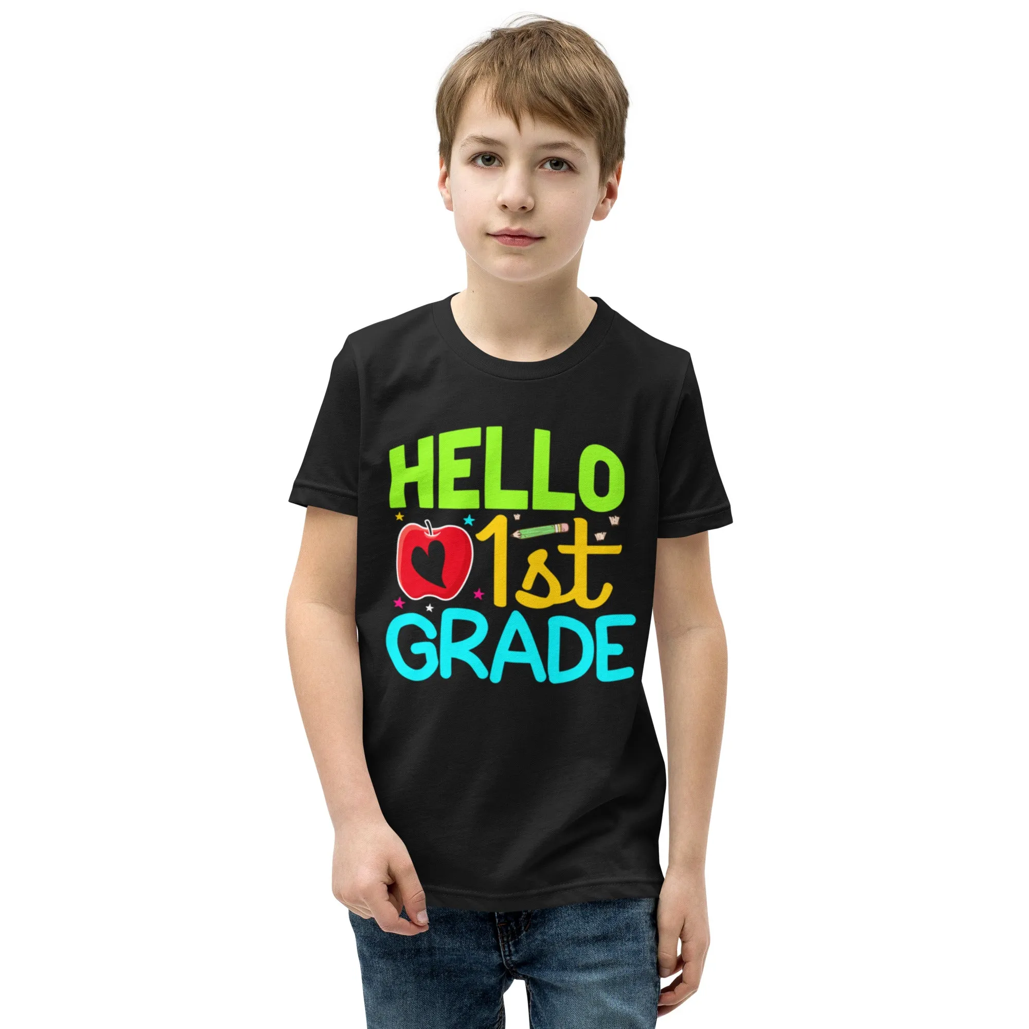 Youth Short Sleeve T-Shirt, Hello 1st Grader, Back To School