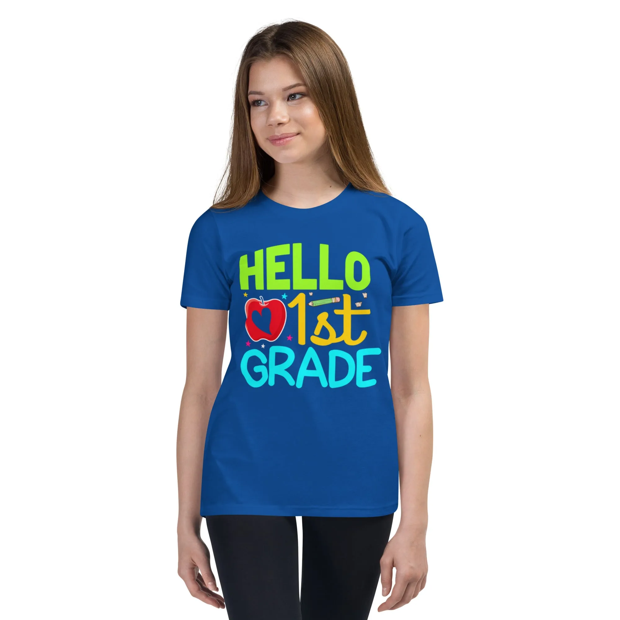 Youth Short Sleeve T-Shirt, Hello 1st Grader, Back To School