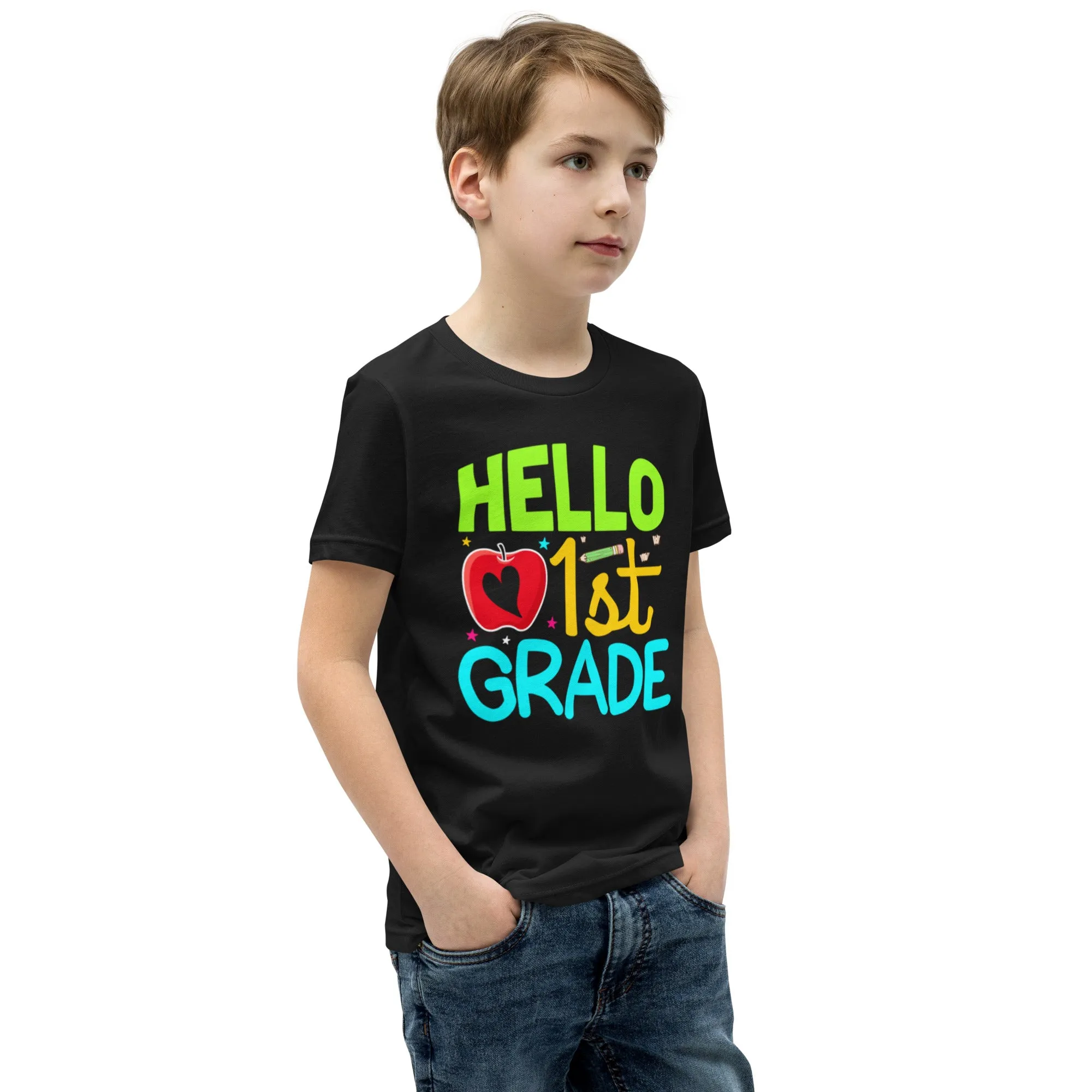 Youth Short Sleeve T-Shirt, Hello 1st Grader, Back To School